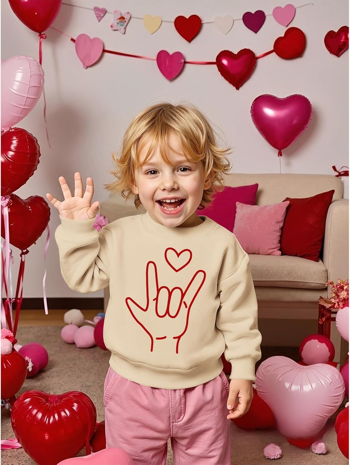Toddler Baby Boy Girl Valentines Sweatshirt Red Love Heart Gesture Shirt Holiday Outfit Long Sleeve Tops Clothes - Image 2