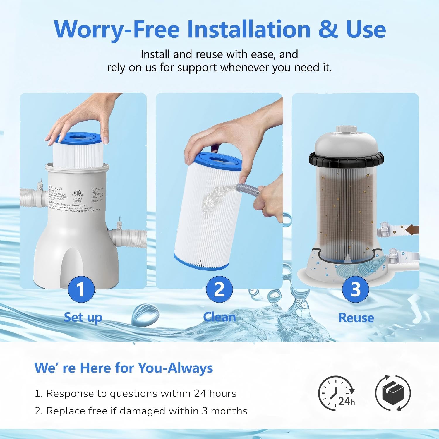 Filtro de repuesto tipo B compatible con Intex 29005E Easy Set cartucho de filtro de piscina 3 unidades