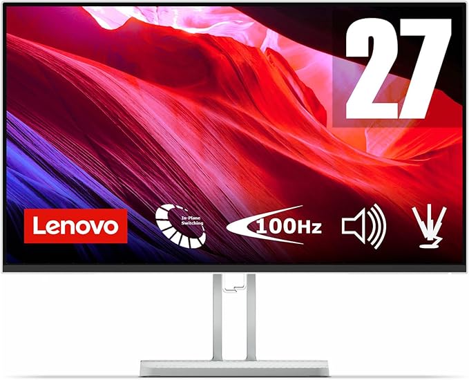 Lenovo L27i-4B - Monitor 27" (IPS, 1920 x 1080 px, 16:9, 100 Hz, Tiempo de Respuesta 4ms, HDMI, VGA, Montaje VESA 100 mm, Soporte de Inclinación) Color Gris Nube, Versión Actual