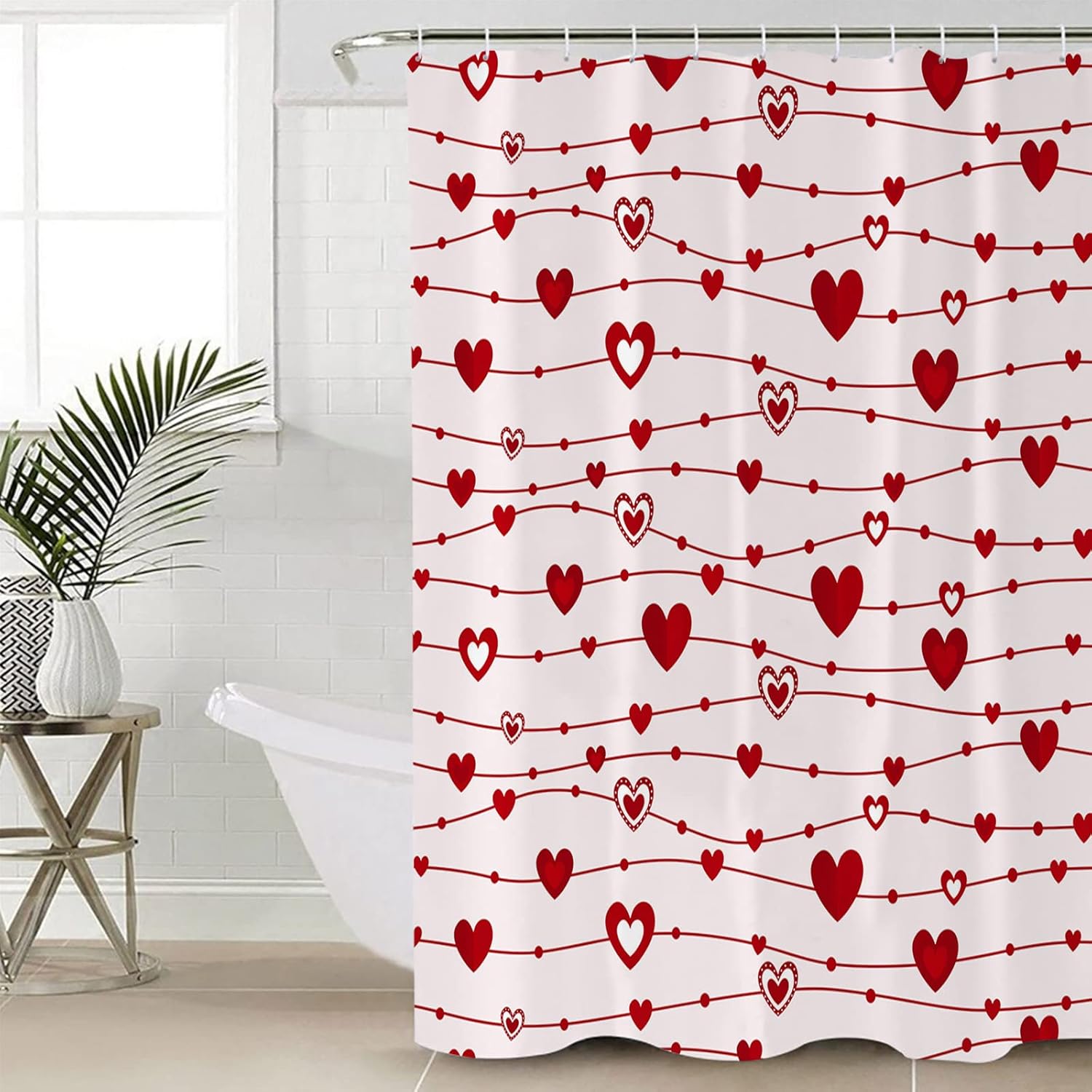 Fabric Shower Curtain for Bathroom 66"W x 72"L Valentine's Day Red Love Heart Romantic Pink Shower Curtain with Hooks Bathroom Decor Waterproof Shower Curtains Machine Washable for Home Hotel