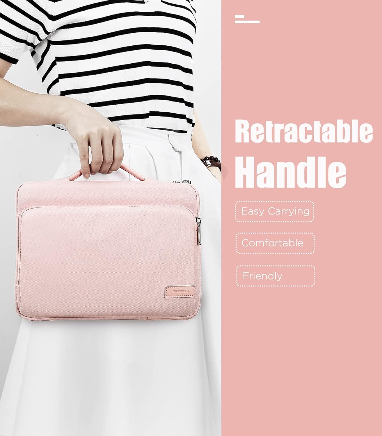 MoKo 9-11 Inch Tablet Sleeve Bag Carrying Case with Retractable Handle Fits iPad air 5 10.9" 2022, iPad Pro 11 2021-2018, iPad 9/8/7th Gen 10.2/Air 4 10.9/9.7,Tab A 10.1/Tab S8+ 12.4", Pink : Electronics