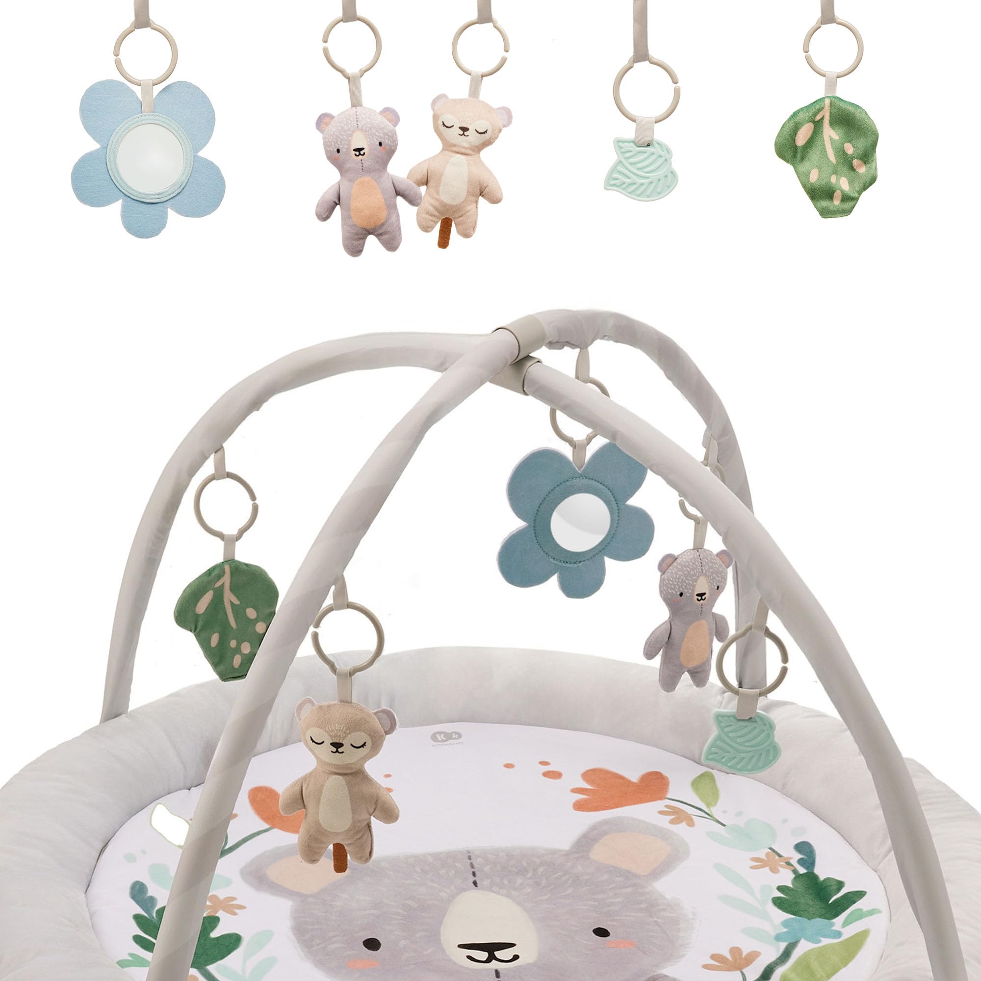 Kinderkraft COZYPLAY Tapis d'Éveil pour Bébé, avec Jouets d'activation, Tapis en Peluche, Lavable en Machine, Facile à Ranger, 2 Arceaux Souples, Gris