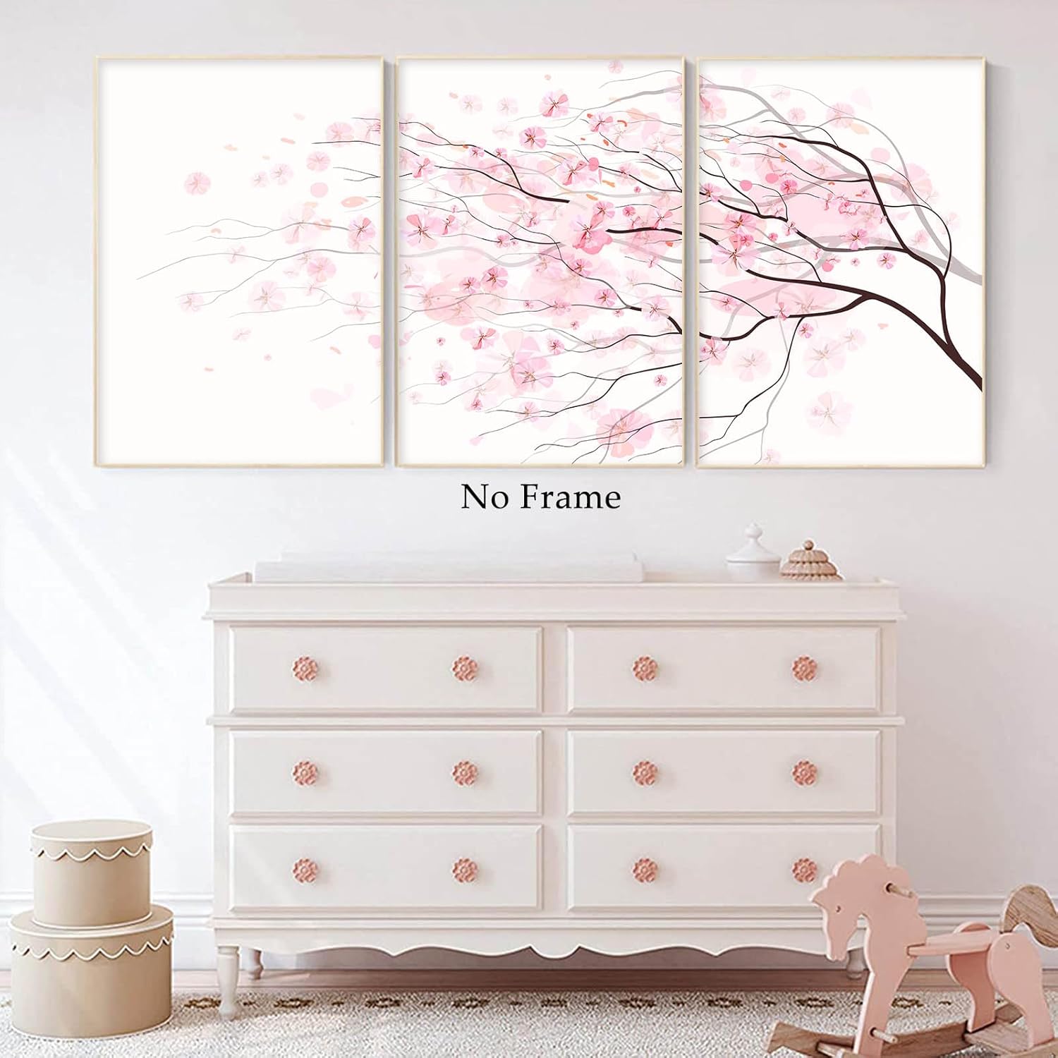 Cherry Blossom Canvas Painting Pink Flower Pictures Watercolor Floral Posters Pink and White Wall Art Spring Art Prints Modern Flower Artwork Pink Canvas Wall Art for Living Room 16x24inchx3 Frameless Pink,White 16.00" x 24.00"