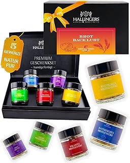 Hallingers Genuss Manufaktur Brotgewürze Geschenkset – 5 Premium Gewürze für Brot, Grillen & BBQ in edler Geschenkbox, handgemacht, Gewürze Set "Brot-Backlust", Geschenkidee Hobbybäcker, Weihnachten