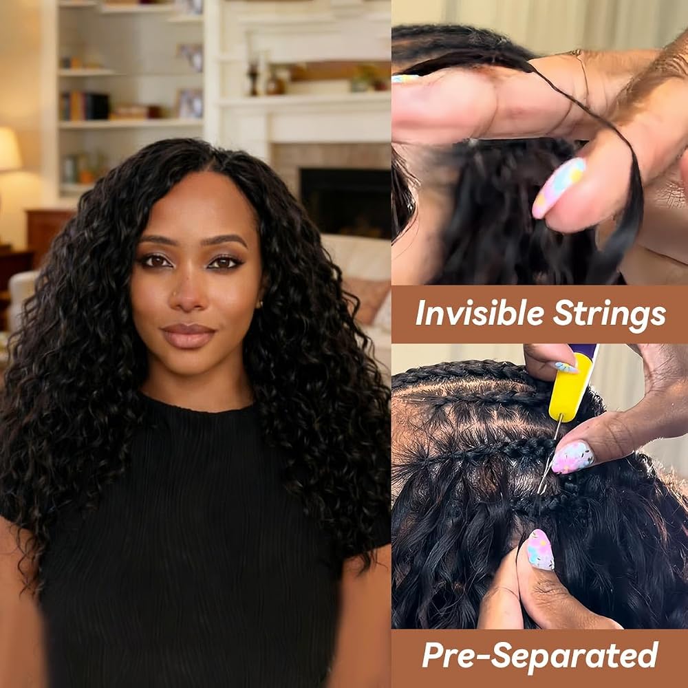 KRALER Feather Crochet Hair Extensions for Women 18 Inch 100 Strands Miracle Knots Feather Crochet Hair Pre-Separated Invisible Synthetic Curly Deep Wave Crochet Hair(100strands Natural Black)