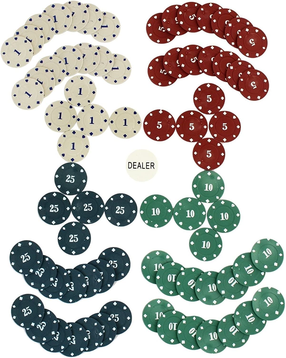 Poker Fiches da Gioco, Set di Fiches da Poker da Festa Chip del Casino della Roulette (4 Colori, FICHES-101PZ)