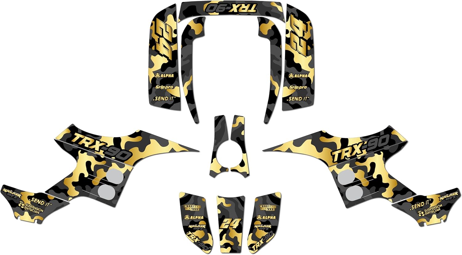 Graphics Kit for Honda TRX90 (1993-2005) Invasion Series Gold 16 Mil - On/Off the Road - ATV UTV Dirt Bike Stickers, Quad Dirtbike Racing Decal Automotive Motocross Accessories no-Plastics