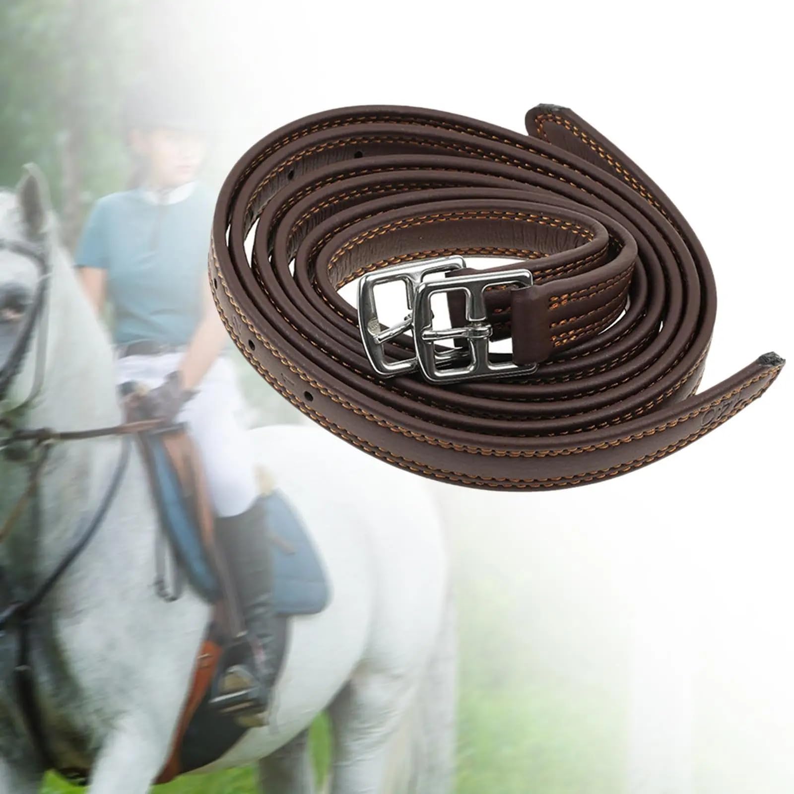 2 Pcs Stirrup Leathers Adjustable Soft Equestrian Belt Horse Riding Strap Genuine Leather Supplies with Buckles Für Dressur(Black)