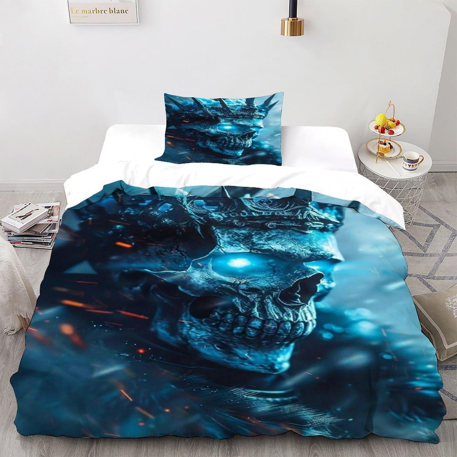 Housse de couette crâne crown motif 3D finitions haut de gamme lit adulte 135x200