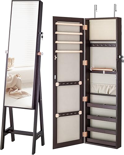 Miniatura 2 de LUXFURNI Armario de joyería de cuerpo entero con cerradura para maquillaje organizador grande de almacenamiento de cosméticos para colgar en la