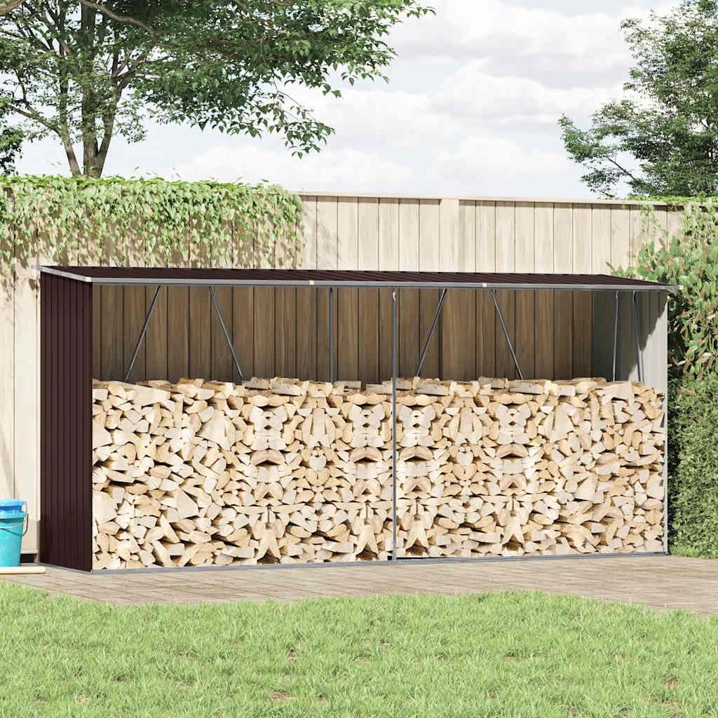 Brennholzlager aus verzinktem Stahl 330x84x152 cm braun Holzlager Kaminholzregal robust wetterfest kompakt für Garten Wohnzimmer Kamin Ofen