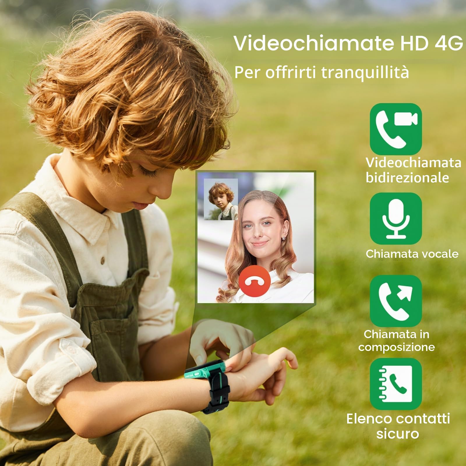 imoo Watch Phone Z1, smartwatch 4G per bambini con videochiamate HD, smartwatch per bambini con posizionamento GPS in tempo reale, IPX8 resistente all'acqua (verde scuro)