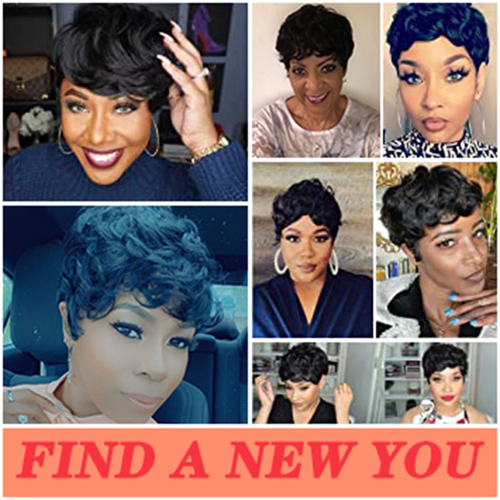 COPY - VRZ Pixie Cut Wig Human Hair short human hair wigs for black women Amazon.com : VRZ Pixie Cut Wigs for Black Women Brazilian  main image 4