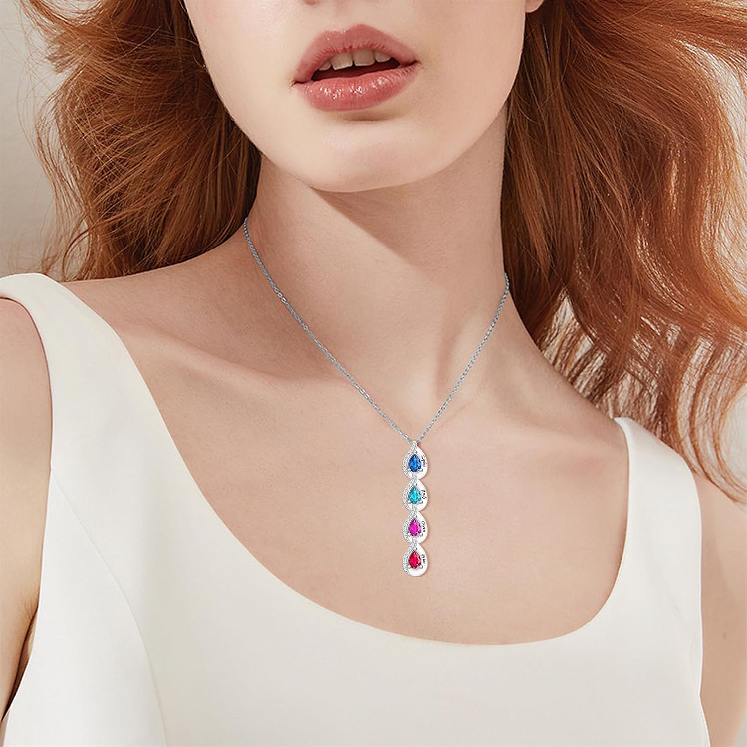 LucySky Custom Necklace with 1-5 Birthstone Birthstone Necklace for Women Water Drop Shape Customized Necklace for Christmas Anniversary Mother's Day Birthday Gift