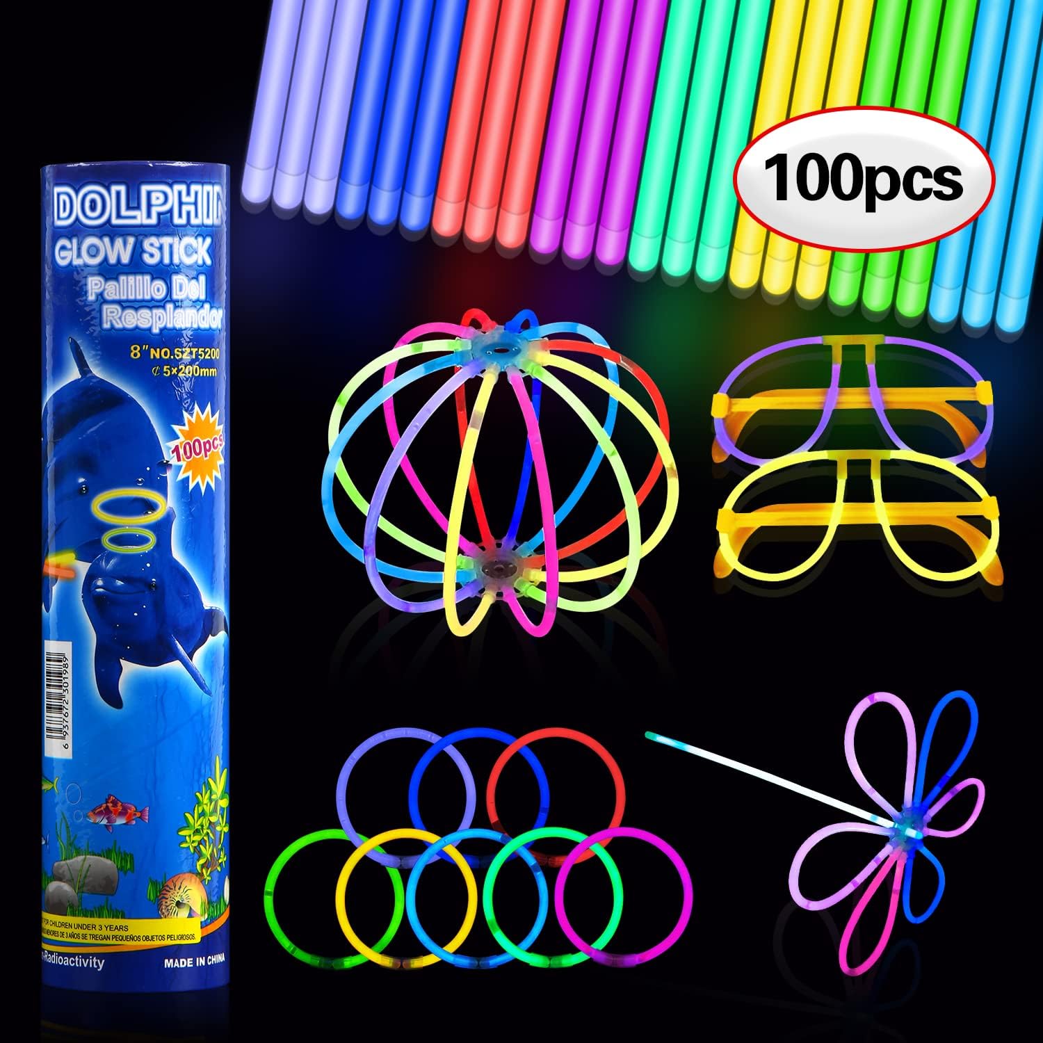 SULOLI Glow Sticks,100PCS Glow Sticks Party Packs Neon Glowsticks for