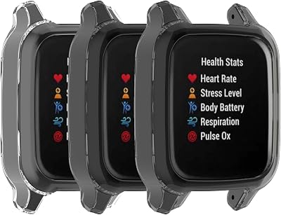 E ECSEM Case Compatible with Garmin Venu Sq Band Protector Case Soft TPU Scractch-Resist Frame Protective Cover Shell for Venu Sq Music Smartwatch (Black&Black&Clear)