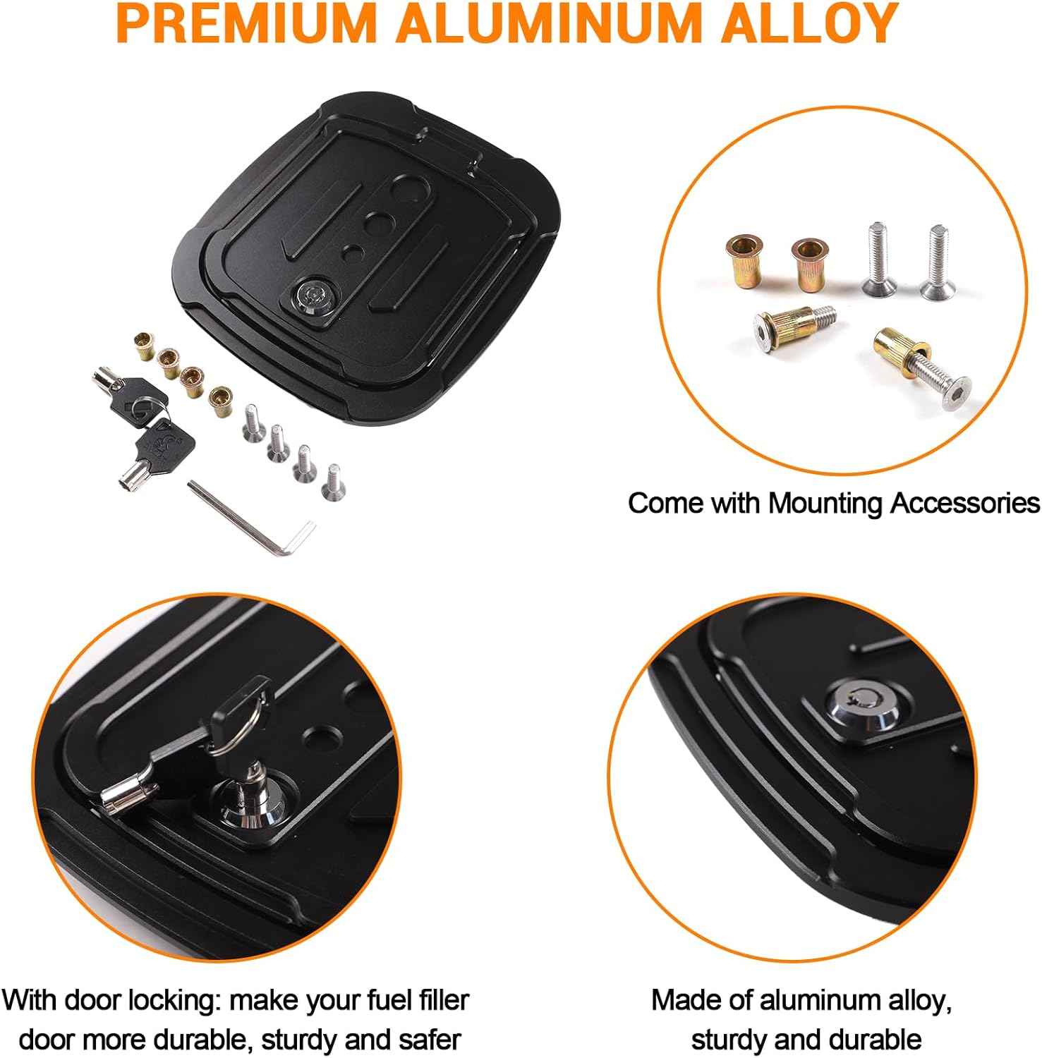 Fuel Filler Door Locking Gas Tank Cap Cover Compatible with Toyota FJ Cruiser 2007-2021, Gas Tank Doors Replacement, Aluminum Gas Cap Fuel Filler Door Cover