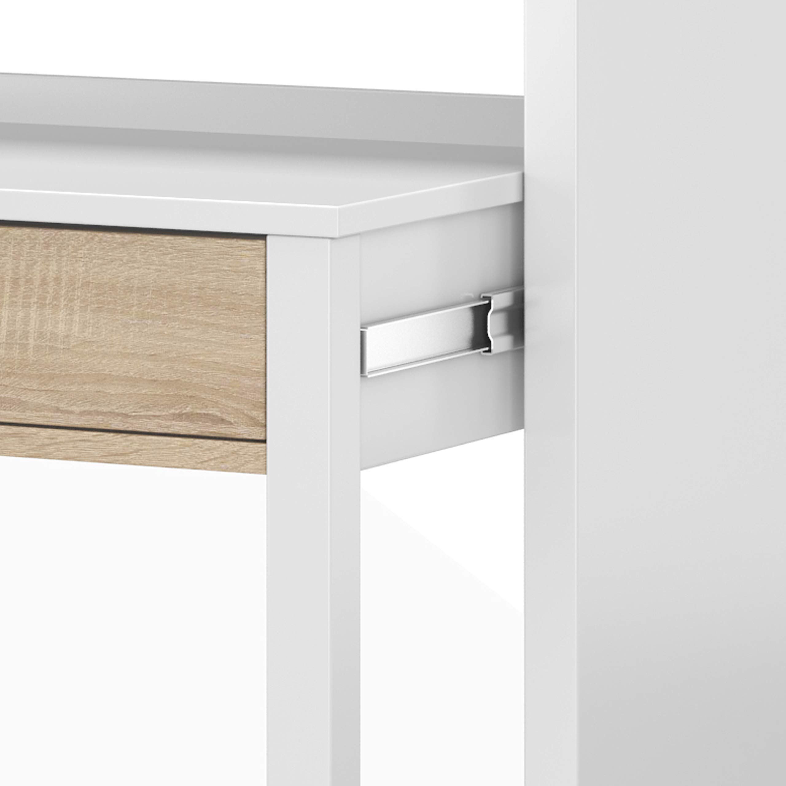 duehome | Zira, Escritorio Consola, Mesa Estudio, Consola Extensible, Acabado en Blanco Artik y Roble Canadian, Medidas: 98,5 cm (Largo) x 36-66 cm (Fondo) x 87,5 cm (Alto)