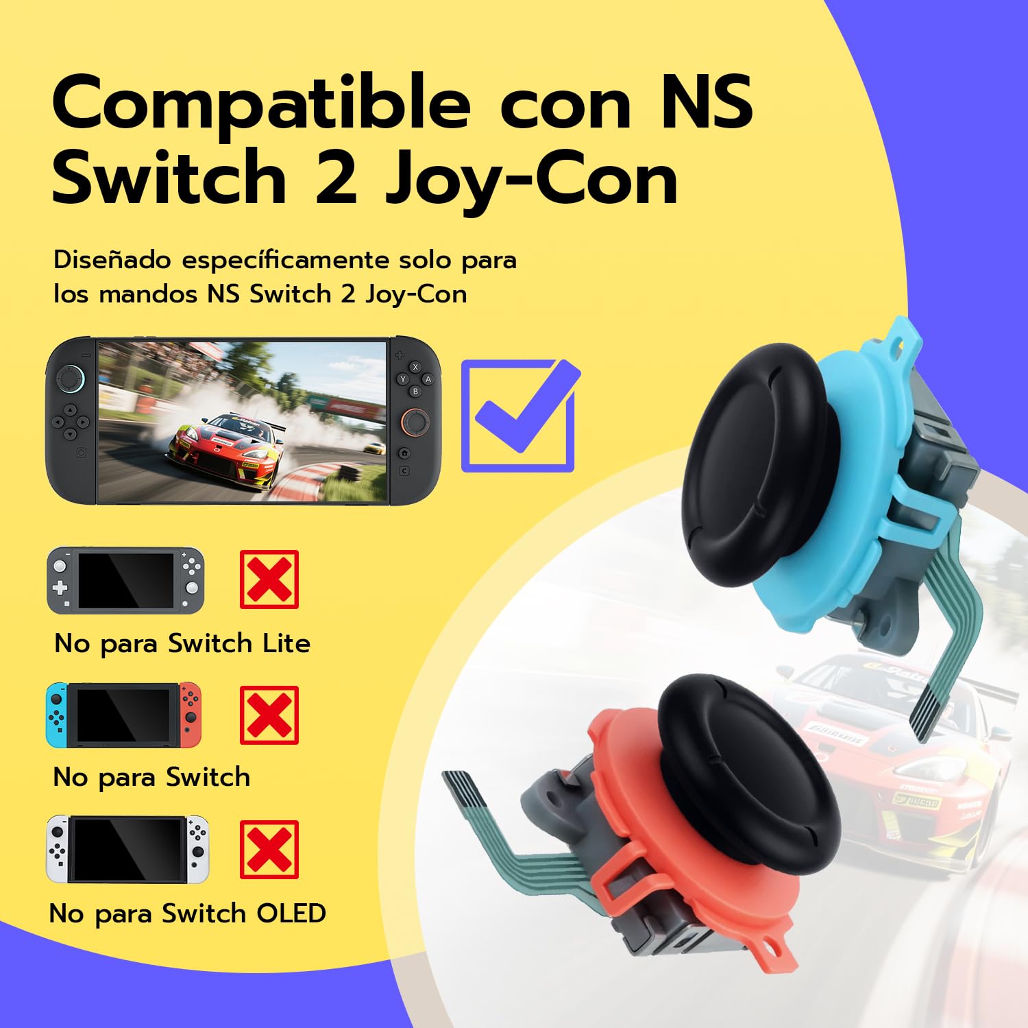 Wigearss Joystick Analógico 3D de Repuesto [2 Piezas] y Kit de Herramientas de Reparación para Mandos Joy-Con de Nintendo Switch 2