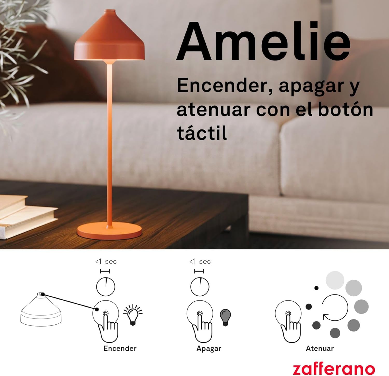 Zafferano, Amelie Lamp, Cordless Rechargeable Table Lamp with Touch Control, Suitable for Indoor and Outdoor Use, Dimmer, 2200-3000 K, Height 34 cm, White Colour