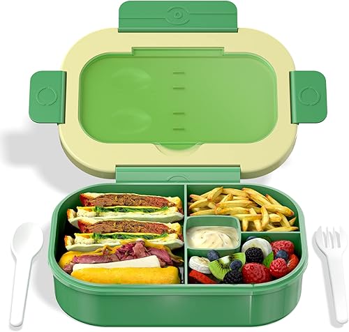 Miniatura 1 de TEVIKE Bento Box para niños, lonchera Bento de 44.0fl oz, contenedor de almacenamiento de alimentos con tenedor y cuchara, sin BPA, apto para