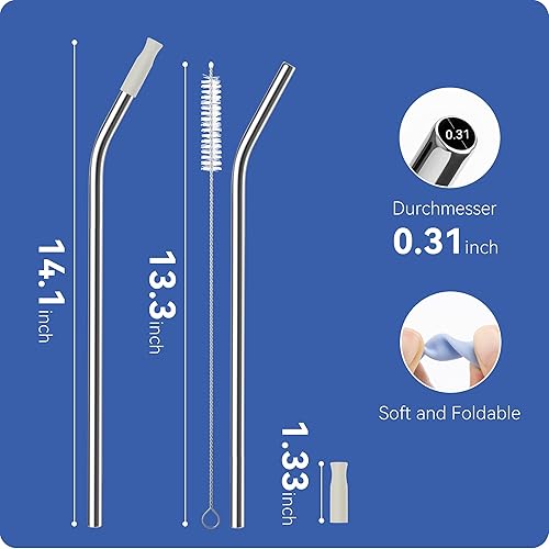 Miniatura 2 de Prurex Paquete de 3 popotes de metal reutilizables Bendy con punta de silicona para vaso Stanley de 40 onzas, popotes de acero inoxidable de 8