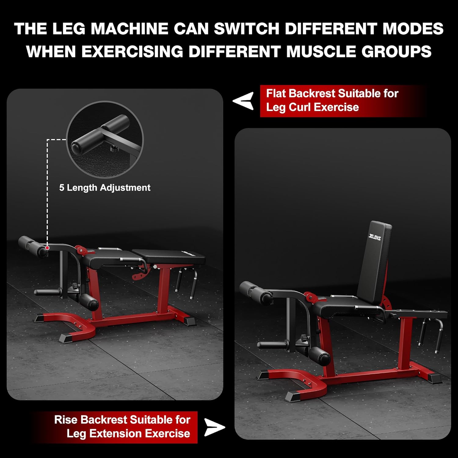 JELENS J10 Leg Extension and Curl Machine, Adjustable Leg Curl Machine for Home Gym, Seated Leg Extension and Lying Curl Machine for Lower Body Workouts
