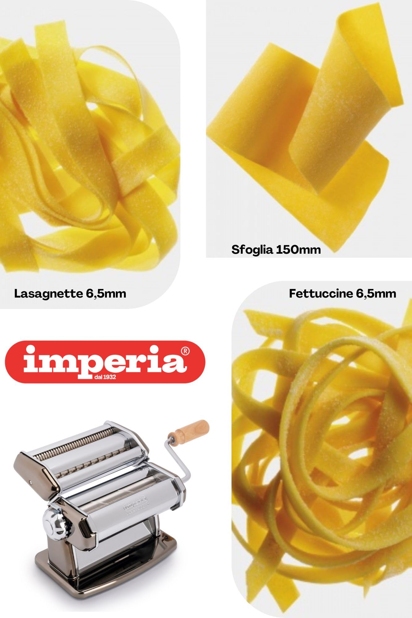 Imperia IPASTA Rugueuse Ligne Gourmet Machine à Pâtes rugueuse Fabriquè en Italie. Machine à pâtes fraîches en acier inox. Laminoir créant une feuille rugueuse Lasagne Tagliolini Fettuccine. (Argent)