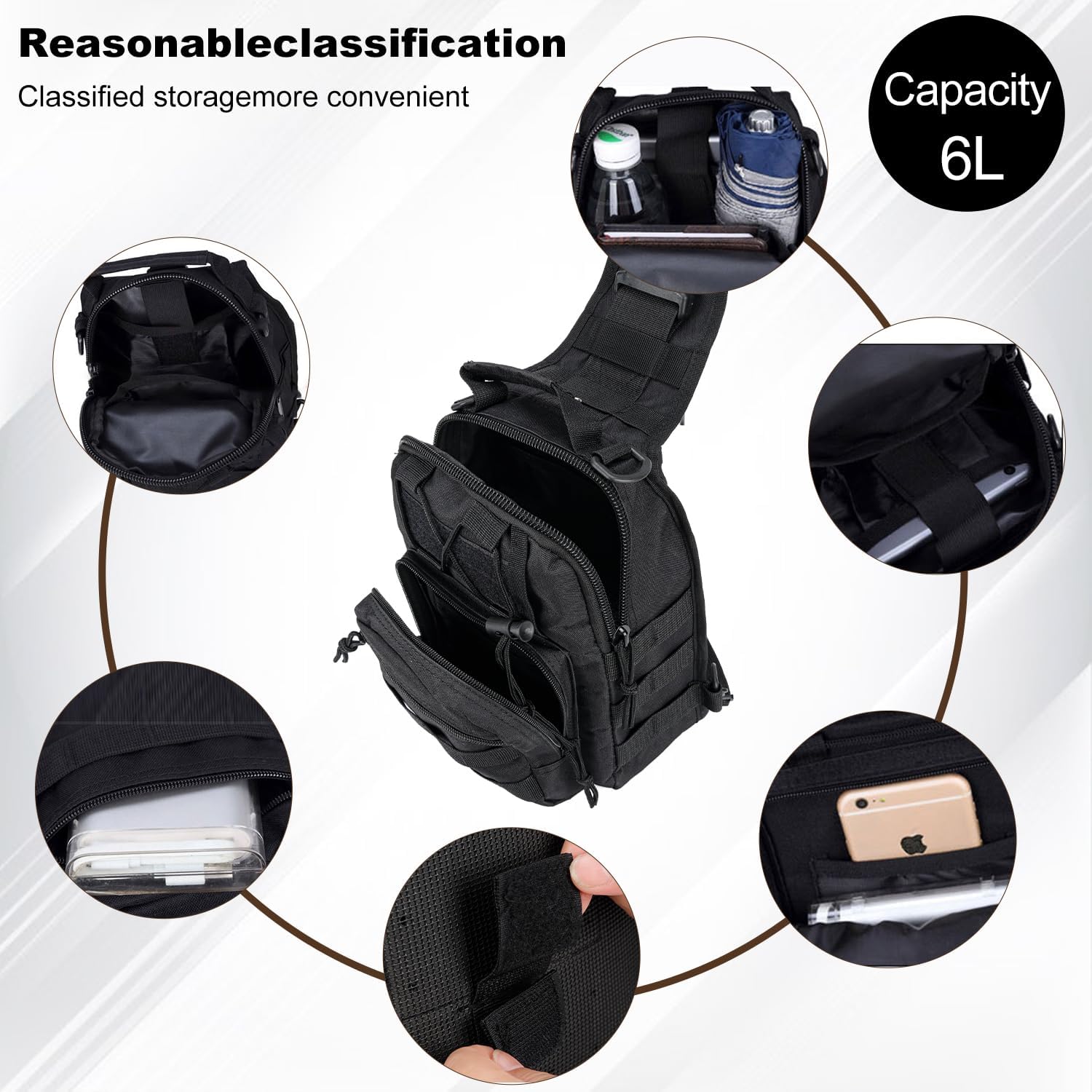 Tactical Backpack Shoulder Sling Bag Military Sport Bag Molle Sling Shoulder Backpack Tactical Bag Chest Bag for Outdoor Every Day Carry, Traveling, Trekking, Camping - Black