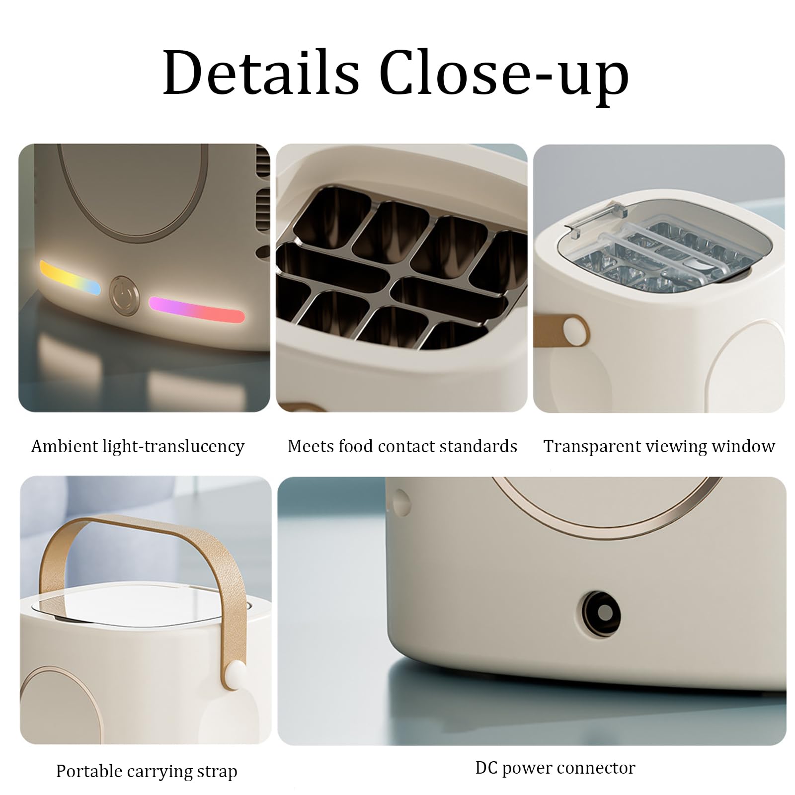 Macchina per il ghiaccio portatile con luce ambientale, 12 V CC, crea 10 cubi in 15-20 minuti, per ufficio, dormitorio, campeggio, veicolo (uso domestico e auto) (bianco)