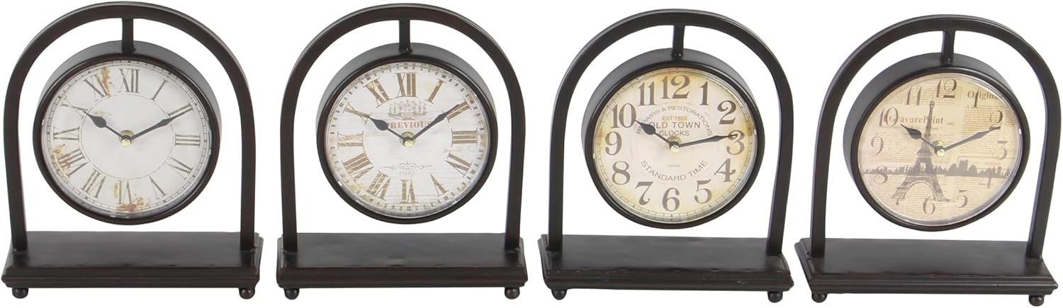 Deco 79 Metal Pendulum Stand Clock, Set of 4 11"H, 9"W, Black