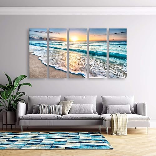 Miniatura 4 de S02258 - Impresiones en lienzo para pared, playa, puesta de sol, océano, naturaleza, estiradas y enmarcadas, pinturas sobre lienzo para sala de