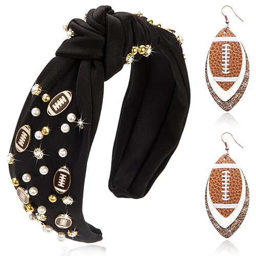 DTESL Diadema de fútbol de moda para mujer, con diamantes de imitación de perlas, diadema anudada para niña, diadema ancha y bonita a la moda, banda