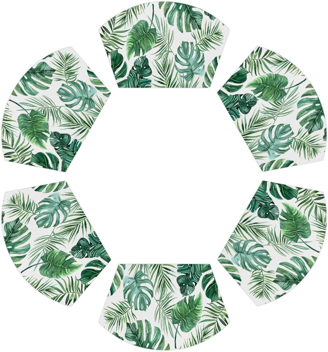 Wedge Placemats Set of 6 PVC Flower Garden Moon Wedge Table Placemats and 1 Round Plates Mat Non-Slip Heat Resistant Washable Table Mats for Kitchen Dining Table Party Patio Decor