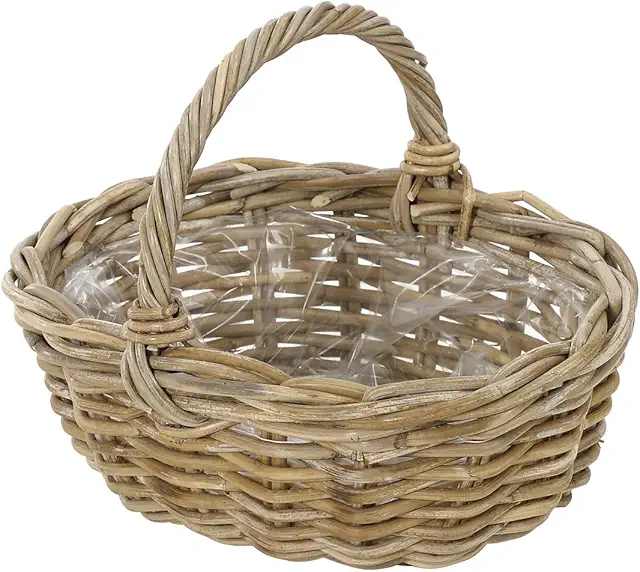 Dehner Rattan Pflanzkorb mit Henkel, 36x28x14 cm, wetterbeständig, grau/braun