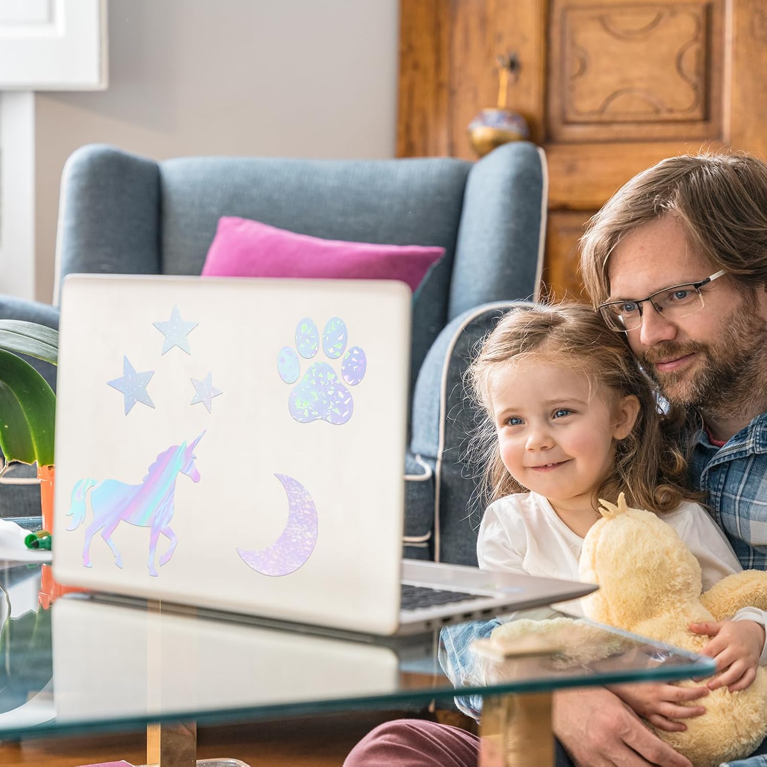 80 Sheets Holographic Sticker Paper, Transparent Holographic Vinyl Laminate Film, Clear Overlay Lamination Sticker Paper Self Adhesive Waterproof - Gem, Dot, Colorful, Star Patterns