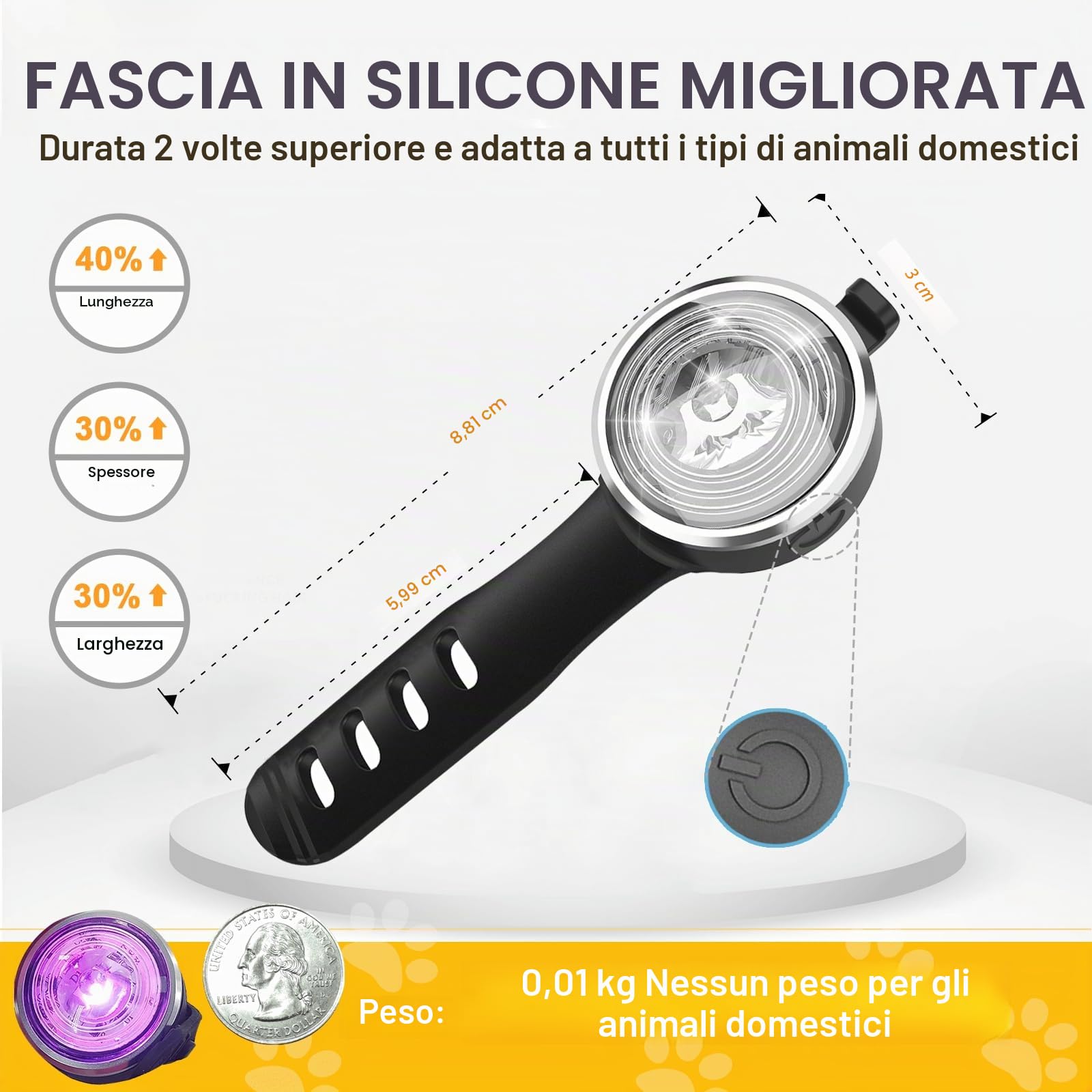 Tubasion Confezione da 2 luci per cani per passeggiate notturne, 8 modalità di luci ricaricabili migliorate per collare per cani per clip notturna, IPX6 impermeabile e luci di sicurezza a banda di