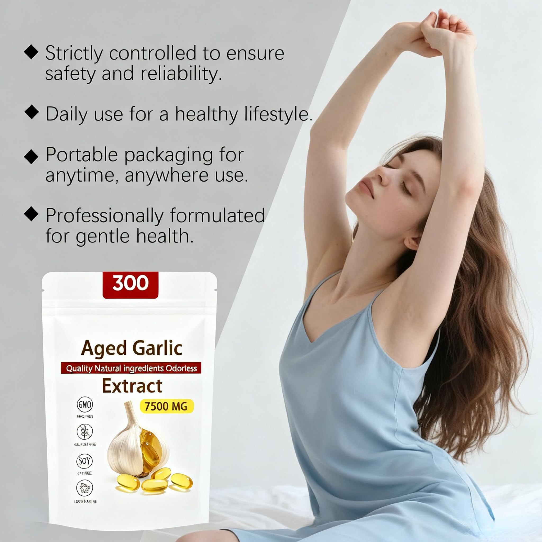 Estratto Di Aglio Invecchiato 7500 Mg Inodore (300), Estratto Di Aglio Nero Naturale,3Pcs