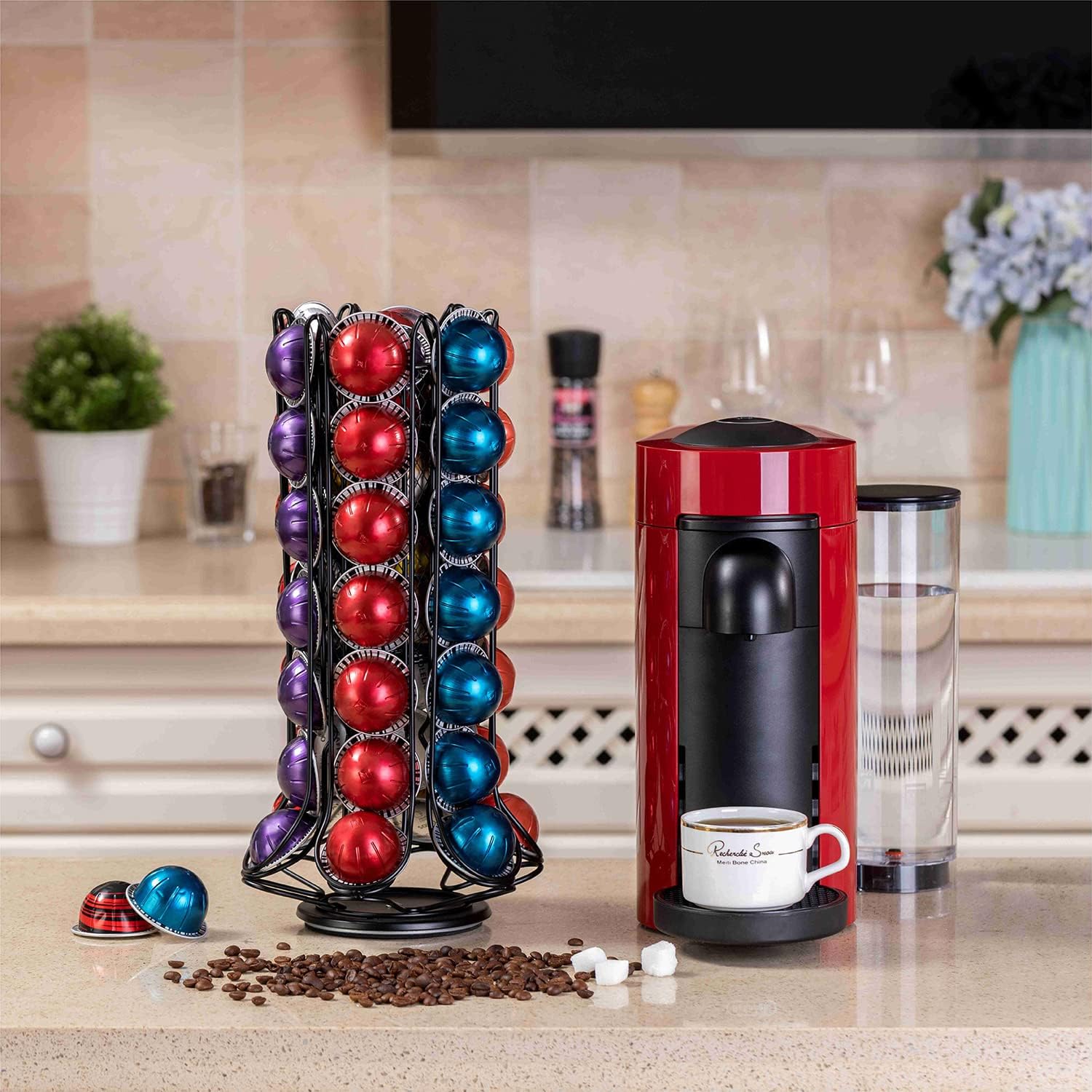 ZCDCP Nespresso Vertuo Pod Holder Carousel Stand - 360 Degree Storage for 60 Pods, Black Coffee Organizer