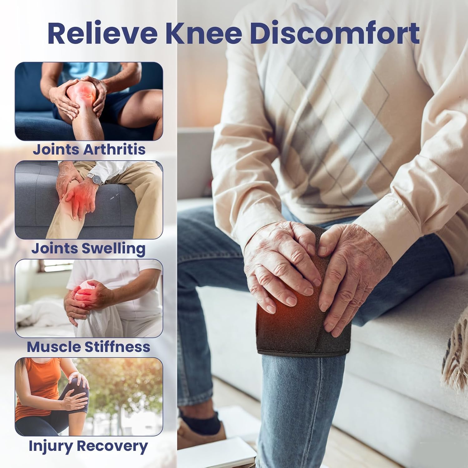 Heating Pad for Knee Cordless, Heated Knee Brace with 3000mAh Large Battery Capacity, Knee Warmer for Arthritis Injury Sprain Swelling Pain Relief, Gift for Elderly (Single) - Image 2