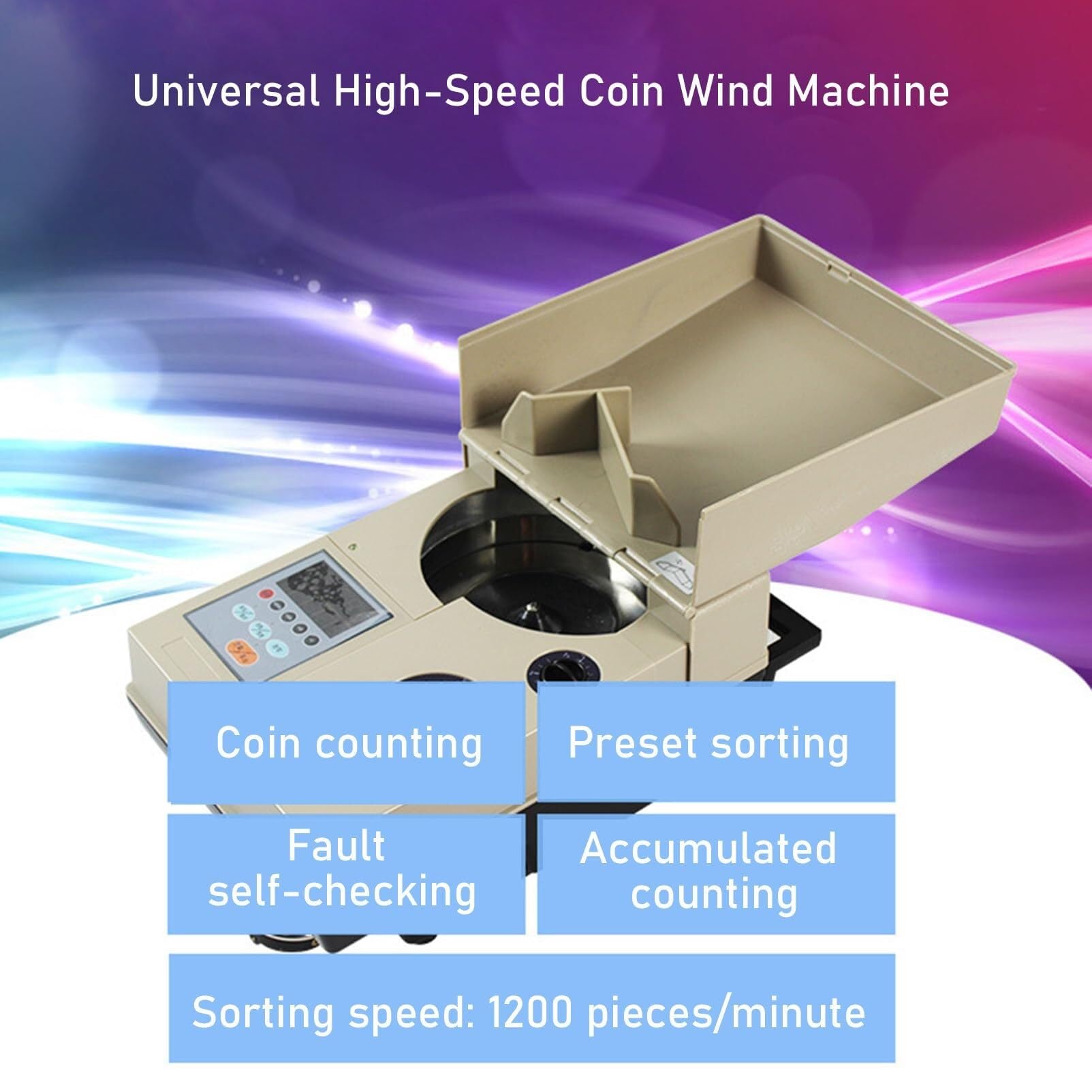 Contatore elettronico per monete 1200 monete, mini macchina digitale per conteggio automatico, display totale dei soldi, controllo automatico dei guasti, per negozio, banca, ristorante