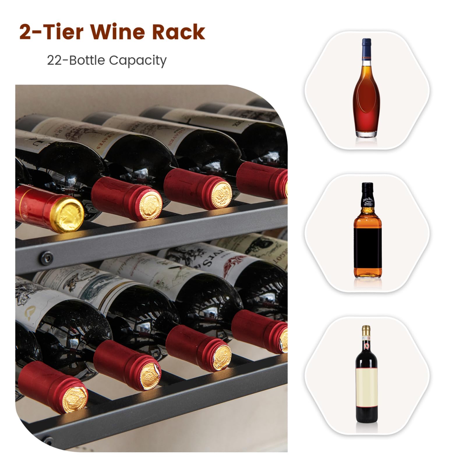 KOMFOTTEU Mueble Bar de 5 Niveles, Armario de Vino con Botellero para 22 Botellas y Portavasos para 20 Copas, Estantería de Almacenamiento para Cocina, Comedor, 100 x 35 x 101 cm