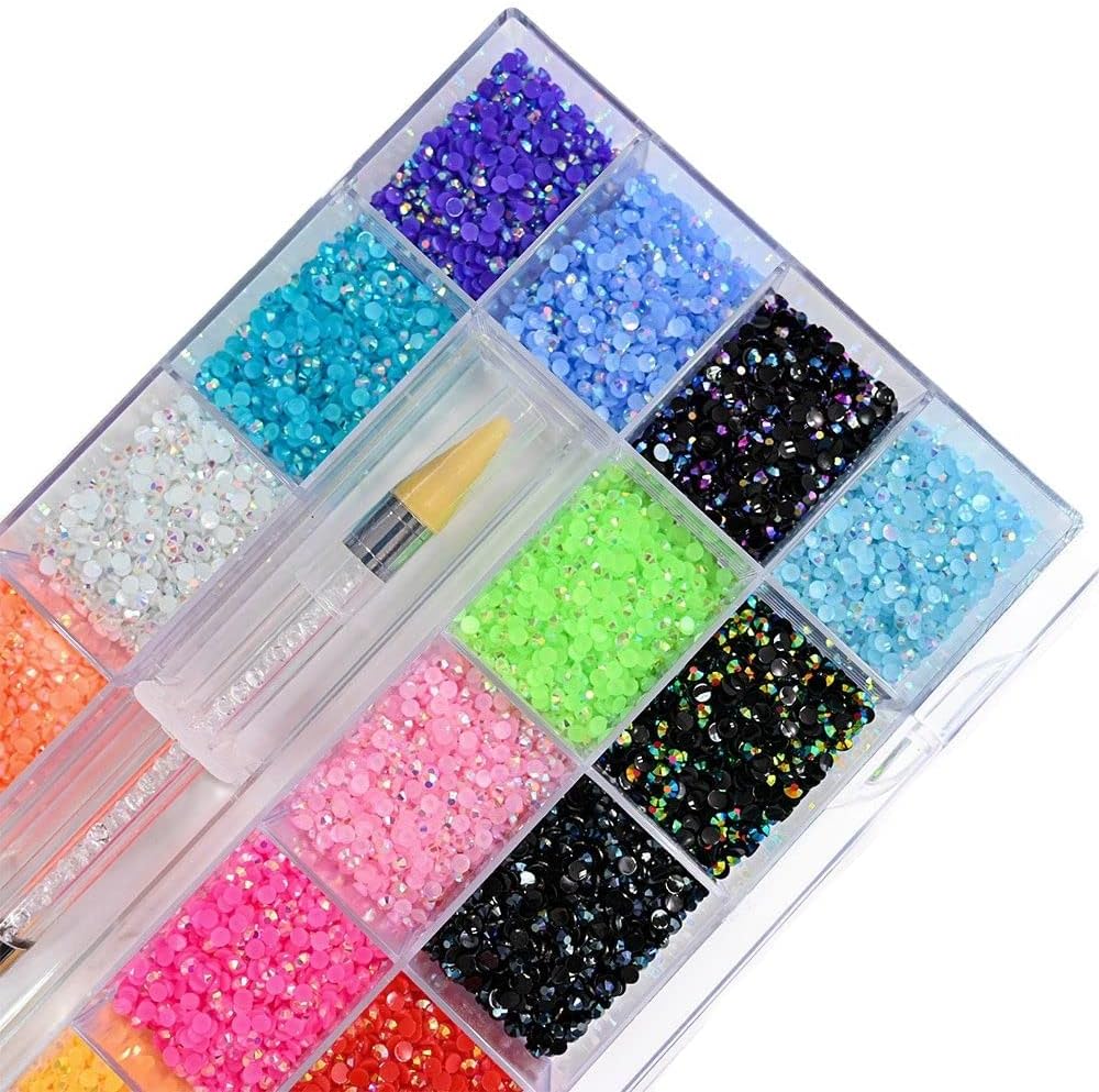 15000Pcs-1box Crystal Rhinestone 750pcs/Color Flat-Back,Colorful in Grids with 1 Pick Up Pen Nail Art Glass Rhinestones @G405(#) - (Color: 10)