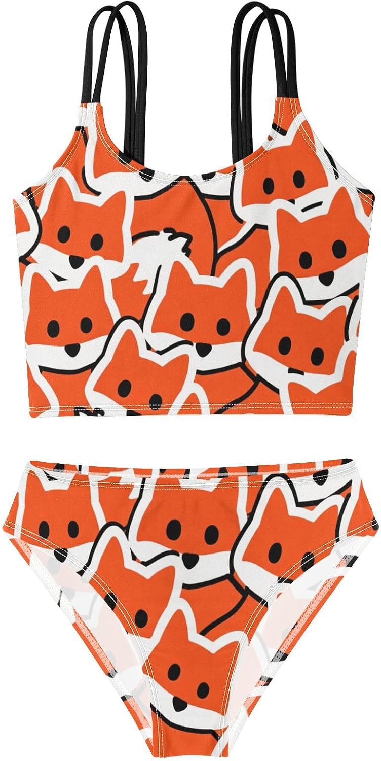 visesunny Girls Two Piece Swimsuits Cute Cartoon Fox Design Girl's Bikini Sets Bathing Suits for Girls Size 5-12Y