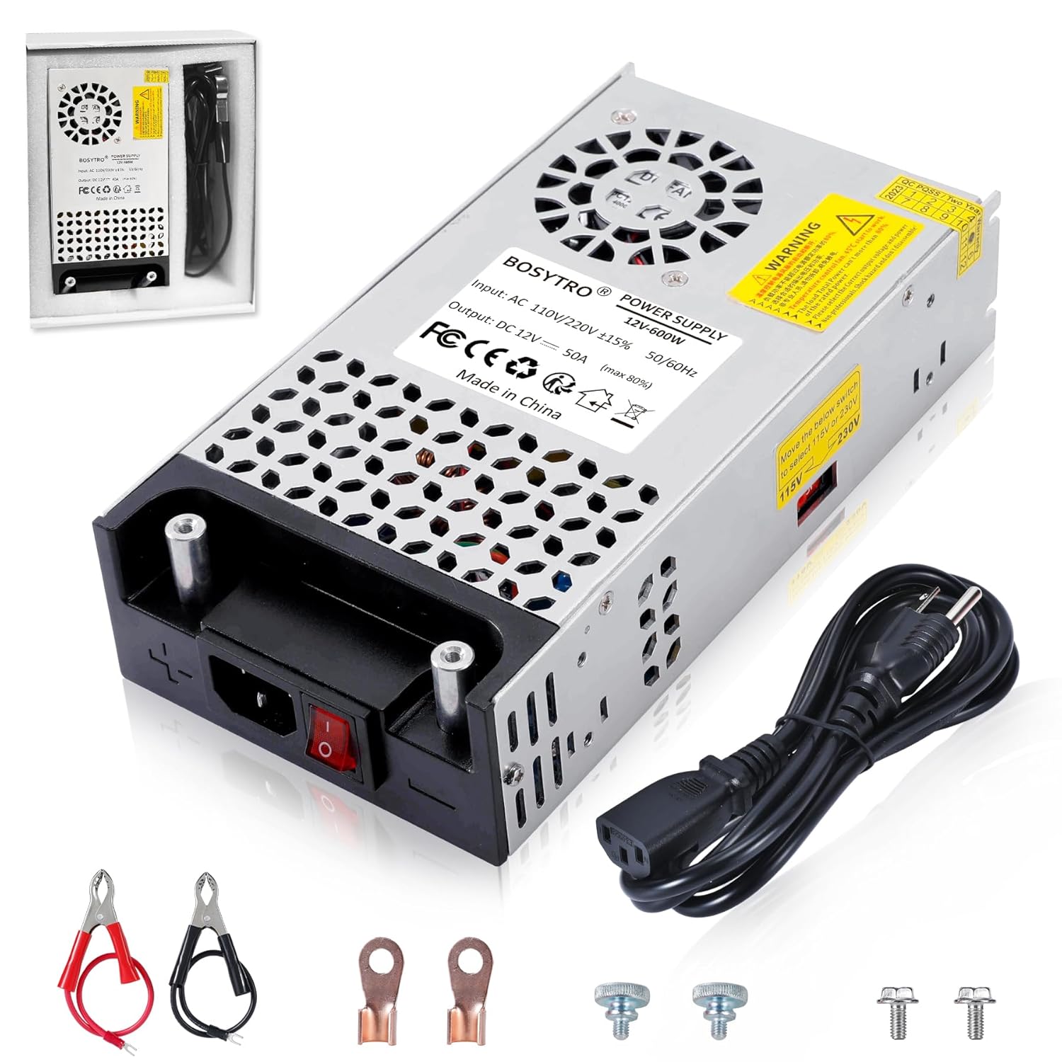 12V DC Power Supply 600W AC to DC Converter SMPS 50A 12V Switching Power Supply Transformer for 3D Printer, RV, Led Strip, Motor Pump, CCTV, Electronic Instruments, Lab Computer