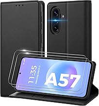 Peakally Case for Samsung Galaxy A57 5G [Tempered Glass Protection*2] [RFID Signal Blocking ] [Premium PU] [Wallet Case] Flip Case for Samsung A57 - Graphite Black