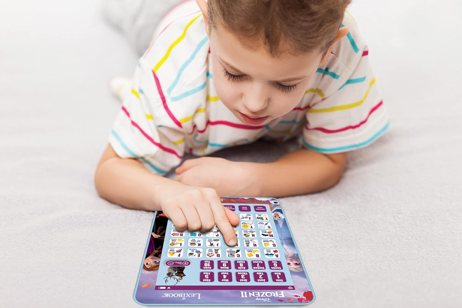 Lexibook, Frozen, Educational Bilingual Learning Tablet, Learn Letters Numbers Words Spelling and Music, English/German, Purple, JCPAD002FZi3