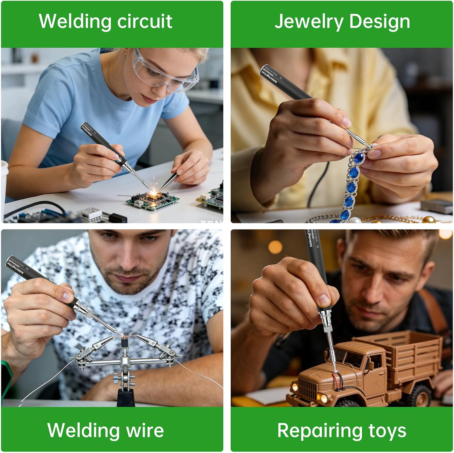 Portable Rechargeable Home Appliance Repair Tool PVC Circuit Board Repair Soldering Iron Kit 1000mAh Battery USB Wireless Electric Soldering Pen with Adjustable Temperature Electronic Component DIY