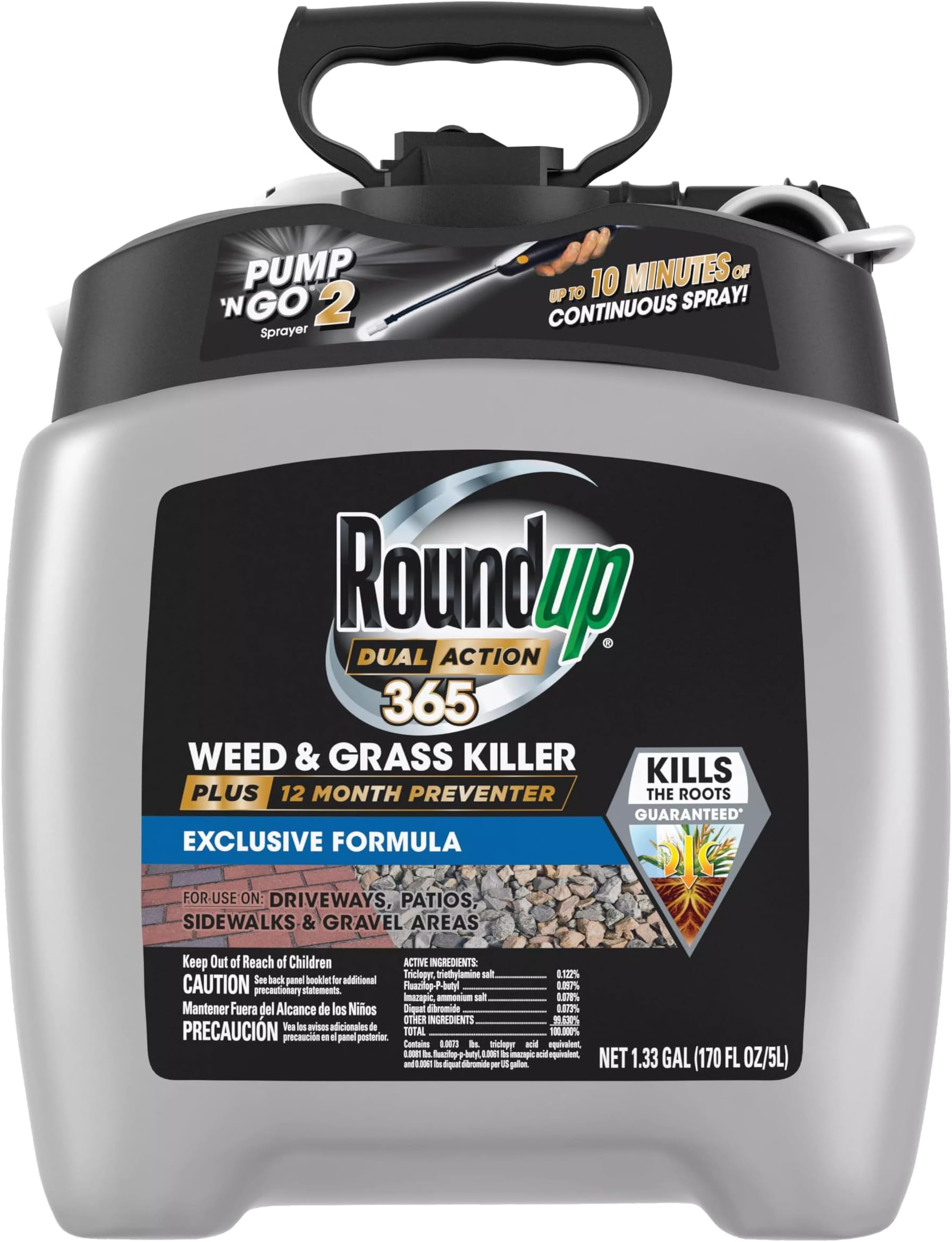 Roundup Dual Action 365 Weed & Grass Killer Plus 12 Month Preventer with Pump 'N Go 2 Sprayer, 1.33 gal.