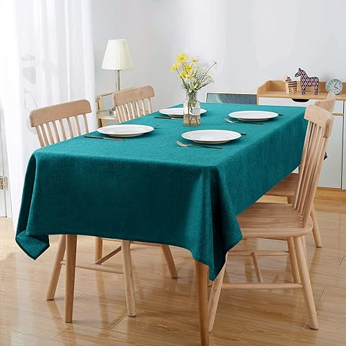 Vista 118 de Mantel rectangular de 57 x 118 pulgadas, lino sintético, sin arrugas e impermeable, color beige, rectangular, Navidad, Acción de Gracias, otoño